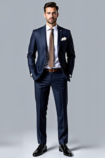 Lapela Azul Escura Peito Único 2 Peças Fato Homem